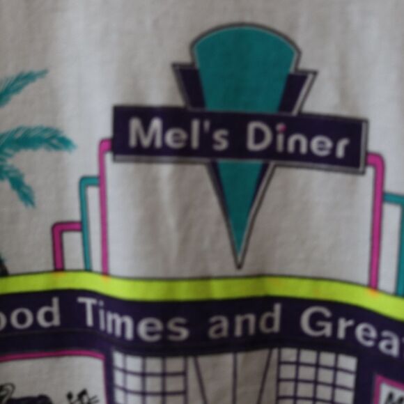 Gildan Vintage Mel's Diner White T-shirt Back Graphic Old Classic Cars LG - Picture 7 of 16